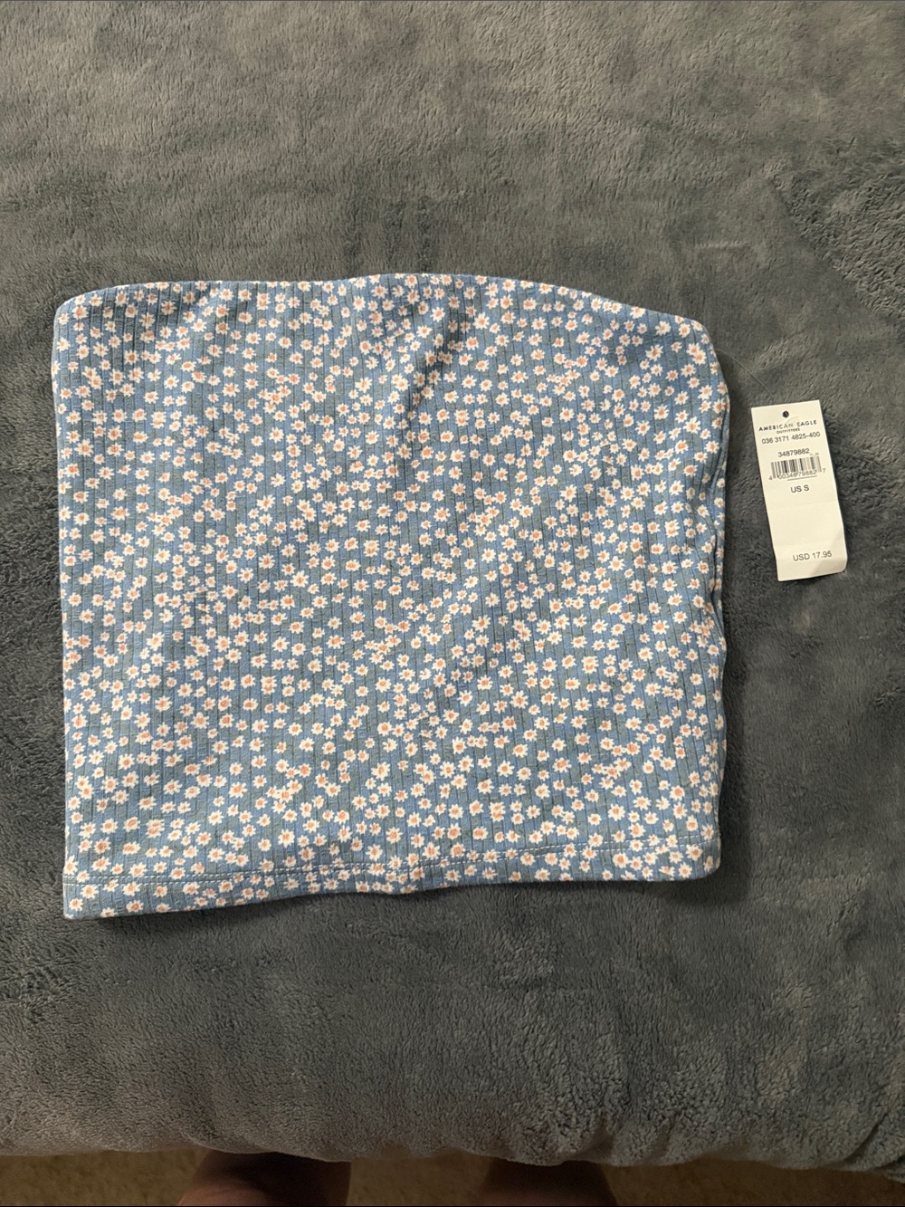 American Eagle Outfitters Blue Floral Strapless Ribbed Crop Top